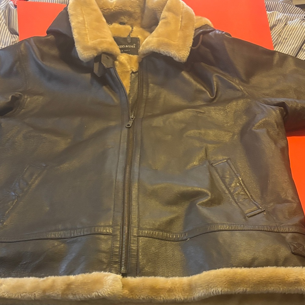 Men's Black Leather Jacket with Fur Trim